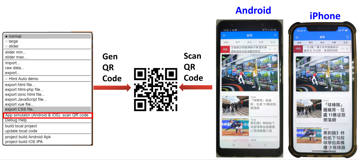 Figure 4 Scan QR Codes to preview Android and iOS news apps